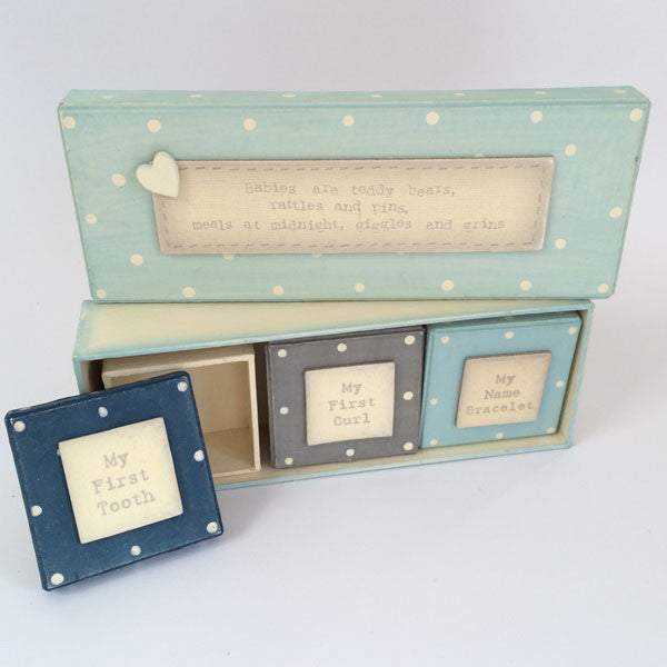 Adorable baby boy keepsake and gift set.