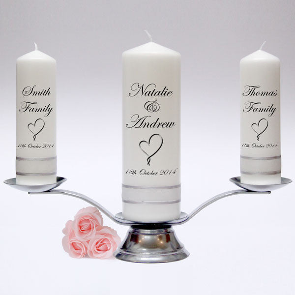 Personalised Wedding Candle Pillar Set. Classic designs, fully customised and handmade in UK. Unity Candles & Candle Sets.