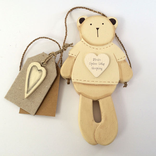 Adorable wooden Bertie Bear - Please Tiptoe wall hanging.