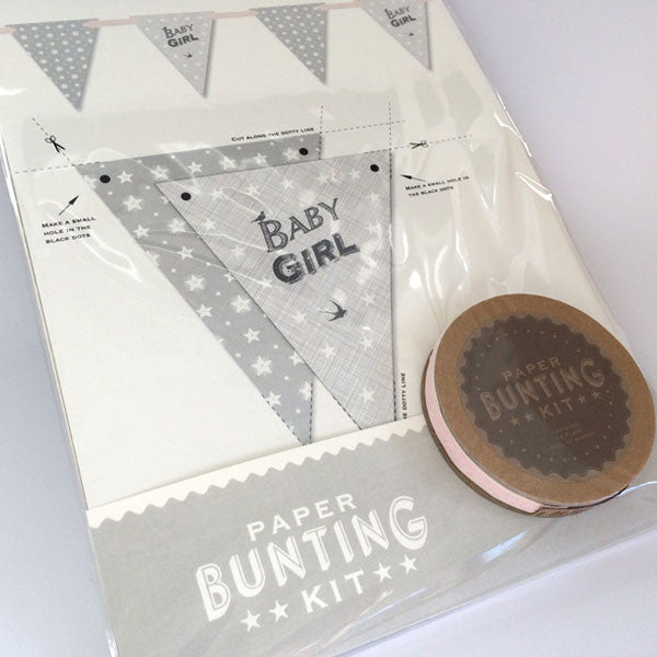 Pretty baby girl bunting kit with pink ribbon.