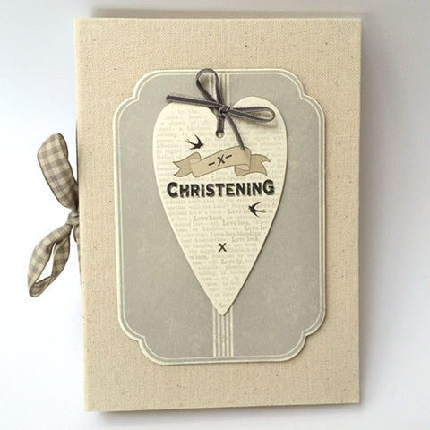 Gorgeous Heart Christening Photo Album in natural linen.