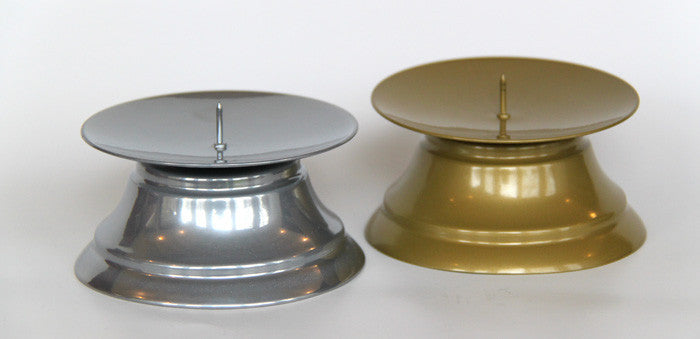 Large Pillar Candle Holder available in silver and gold. Stylish, affordable candle stands.