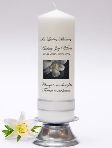 Personalised Memorial & Remembrance Candles with a verse, inscription or poem. In loving memory of lost loved ones.