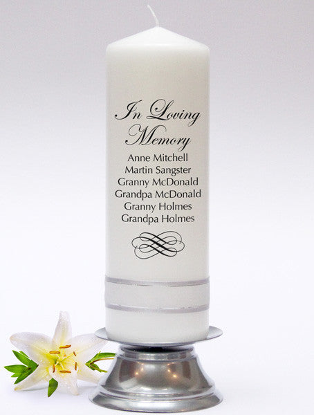 Personalised Memorial, Remembrance & Absence Candles. In loving memory of lost loved ones. Fully customised.