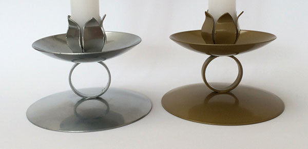 Lovely Petal Ring Taper Candle Holder. Available in silver and gold. Made in UK.