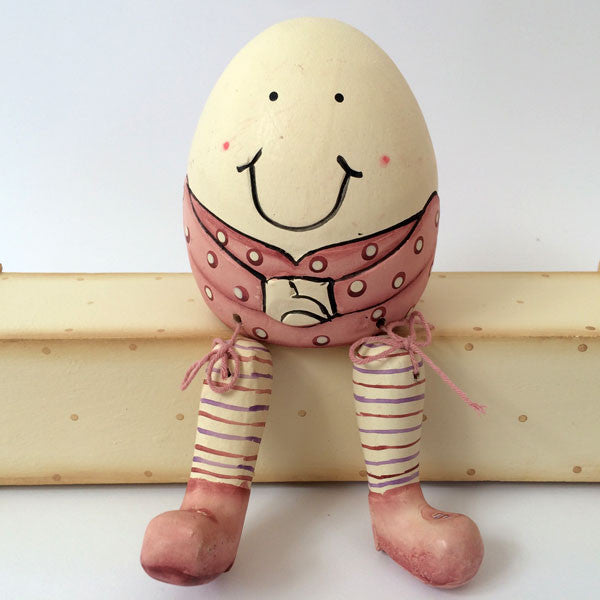 Gorgeous handmade, wooden Humpty Dumpty in pink.