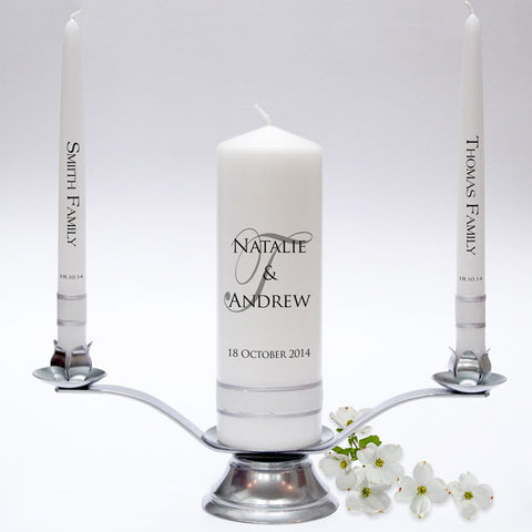 Personalised Wedding Candle Taper Set - Signature Design. A simple, yet elegant design. Handmade in UK by Candles Online