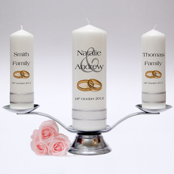 Personalised Wedding Candle Pillar Set - Modern Design. Fully customised Wedding Candles, Wedding Candle Sets. Handmade in UK.
