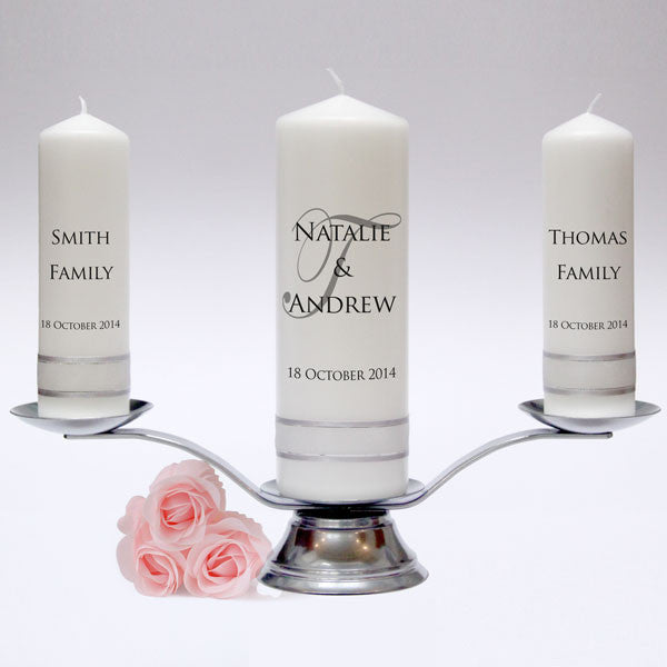 Personalised Wedding Candle Pillar Set - Signature Design. A simple, yet elegant design. Handmade in UK by Candles Online.