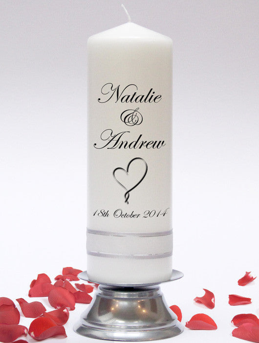 Personalised Wedding Unity Candle. Classic designs, fully customised and handmade in UK.